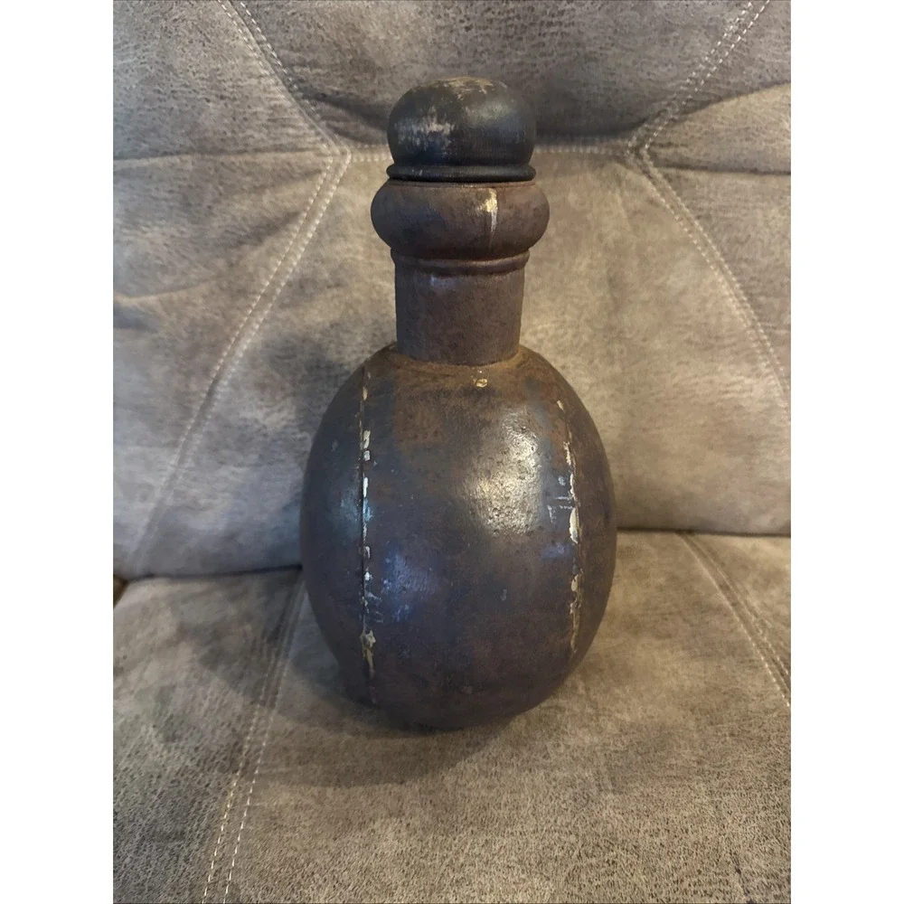 Vintage Metal Indian Hammered Water Jug Vessel With‎ Wooden Lid